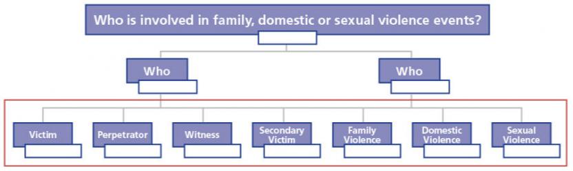 he information needed to answer a question as victim, perpetrator, witness, secondary victim, family violence, domestic violence and sexual violence