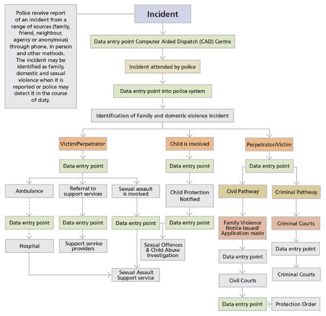 Map of Police information flows for family and domestic violence and sexual assault.